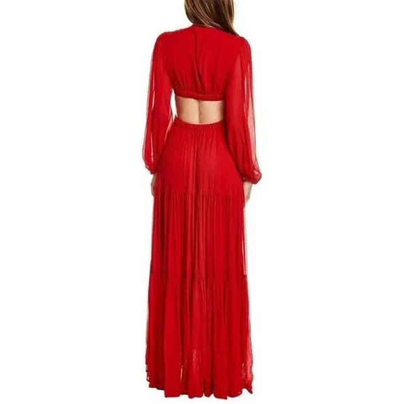 NWT A.L.C. Isabelle Cutout Long Sleeve Tiered 100% Silk Maxi Dress Sz 0 - Picture 5 of 6